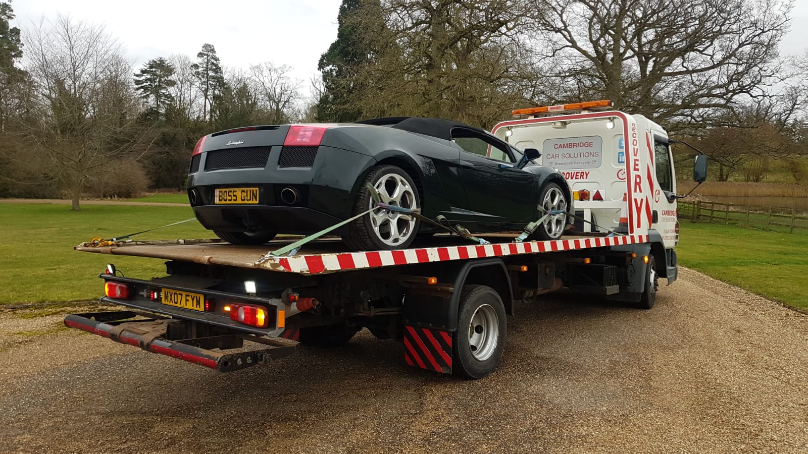 Professional accident recovery with flatbed truck